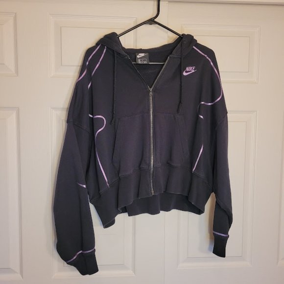SOLD: RARE NIKE Jacket Holographic Crop Hoodie HTF Athleisure Active M Black - Picture 8 of 8